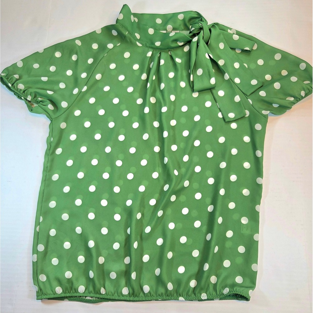 Sweet Pea for NY&Co Green Polka Dot Bow Blouse Y2K Small